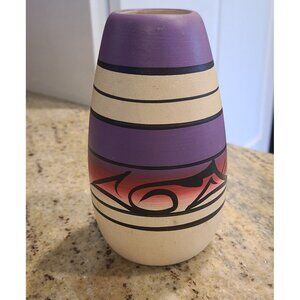 El Dine Navajo Southwestern Clay Pottery Vase Purple Desert